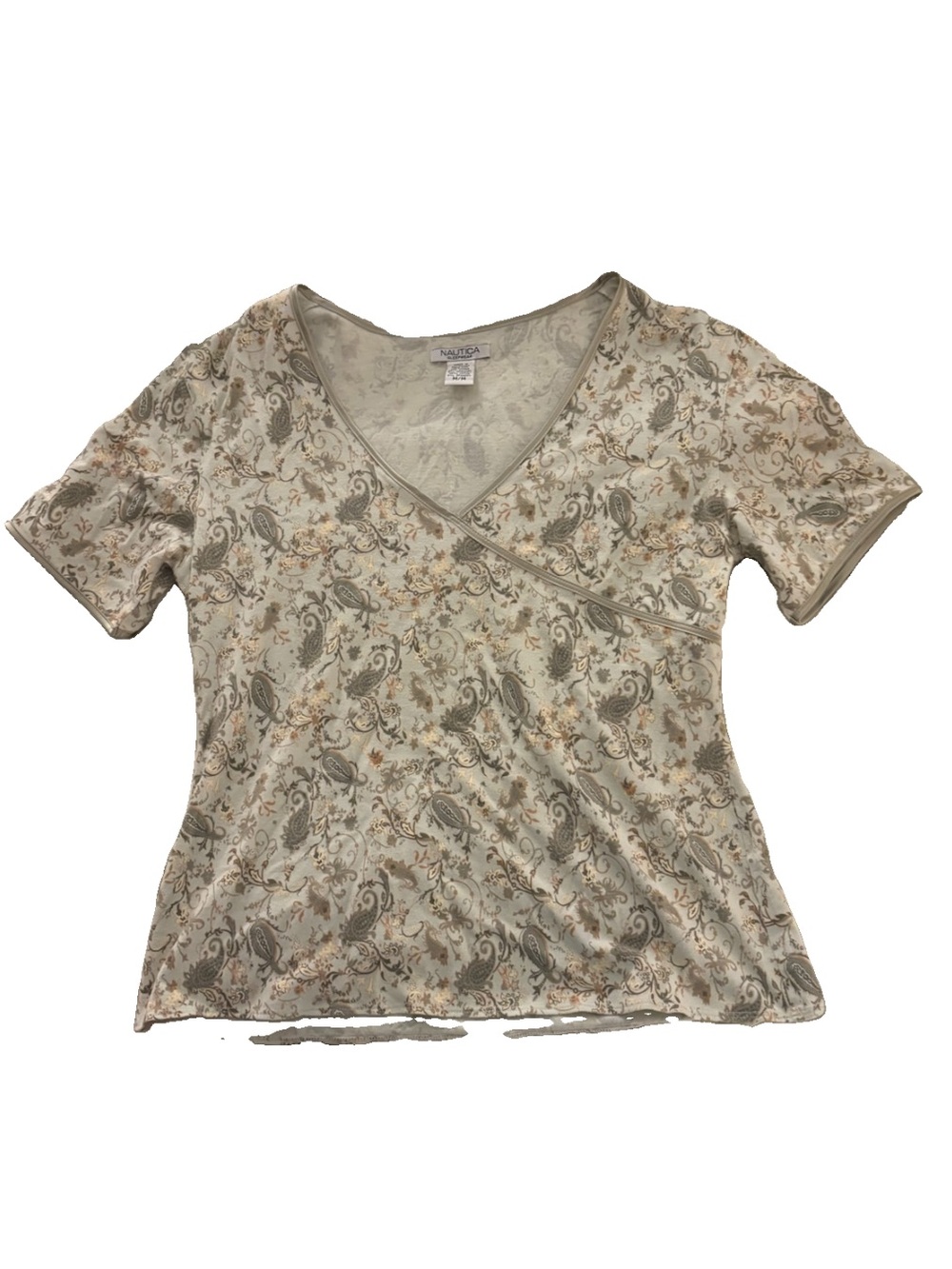 Vintage Y2K Nautica Cotton Top with Green & Cream Paisley Pattern
